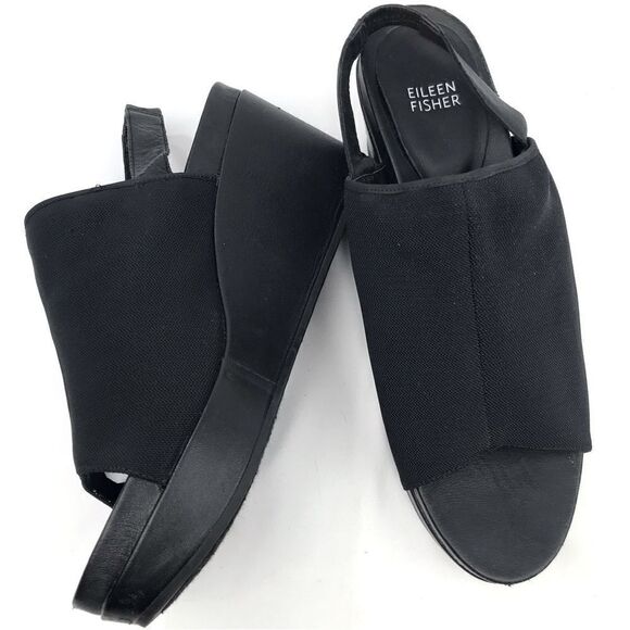 Eileen Fisher Black Wedge Sandals - Picture 3 of 13